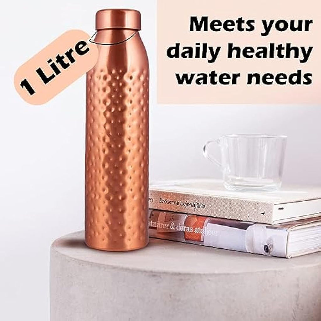 Hammered Copper Water Bottle 1L - Ayurvedic Vessel (6 Pack)