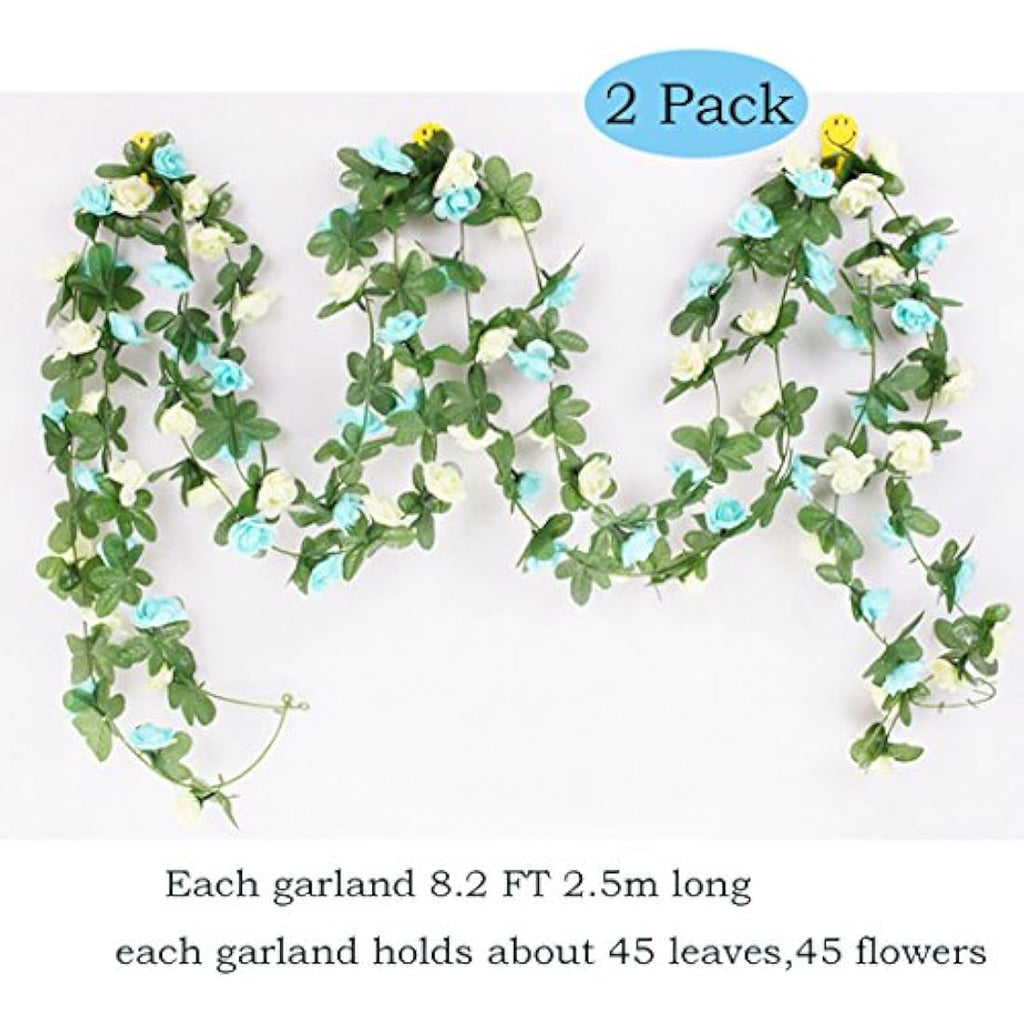 LumenTY 2.5m Artificial Rose Garland - 2 Pack Silk Flower Vine Decor