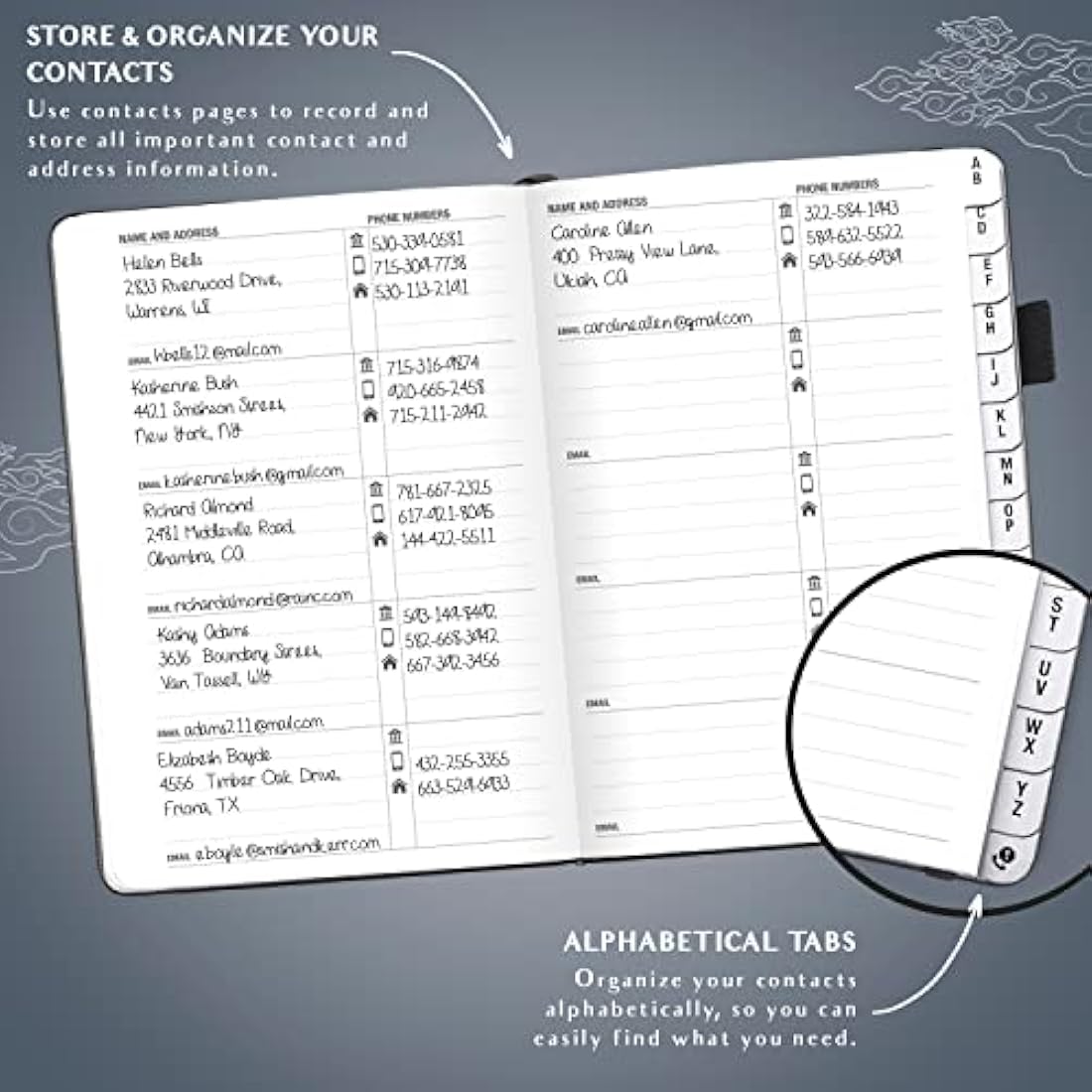 Address Book with Alphabetical Tabs - Mystic Grey Planner