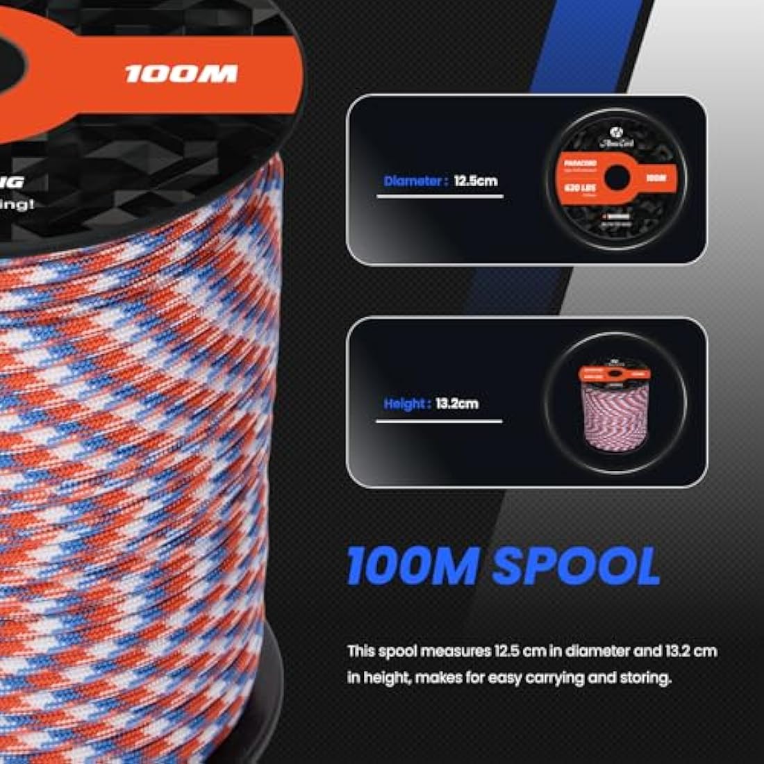Abma Cord 4mm Type III Nylon Paracord - 9 Strands, 100m Rope - Liberty