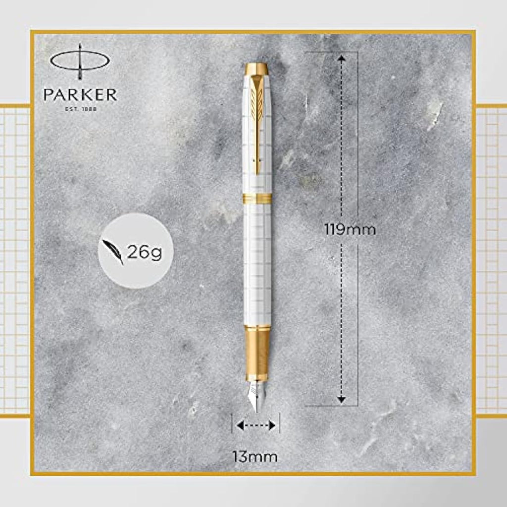 Parker IM Fountain Pen – Pearl Lacquer with Gold Trim, Fine Point