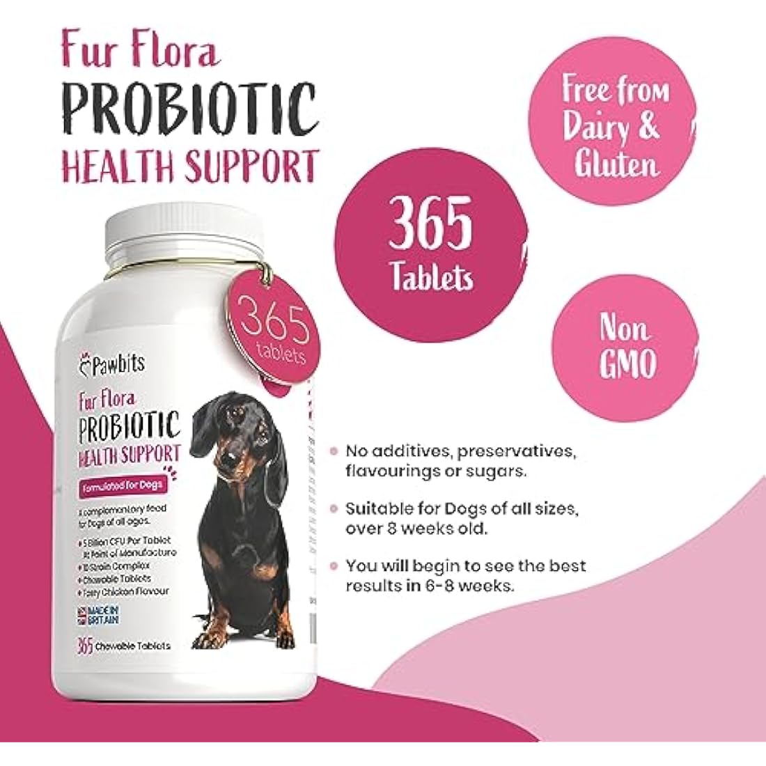 Pawbits Dog Probiotics & Prebiotics – 365 Chicken Chewable Tablets