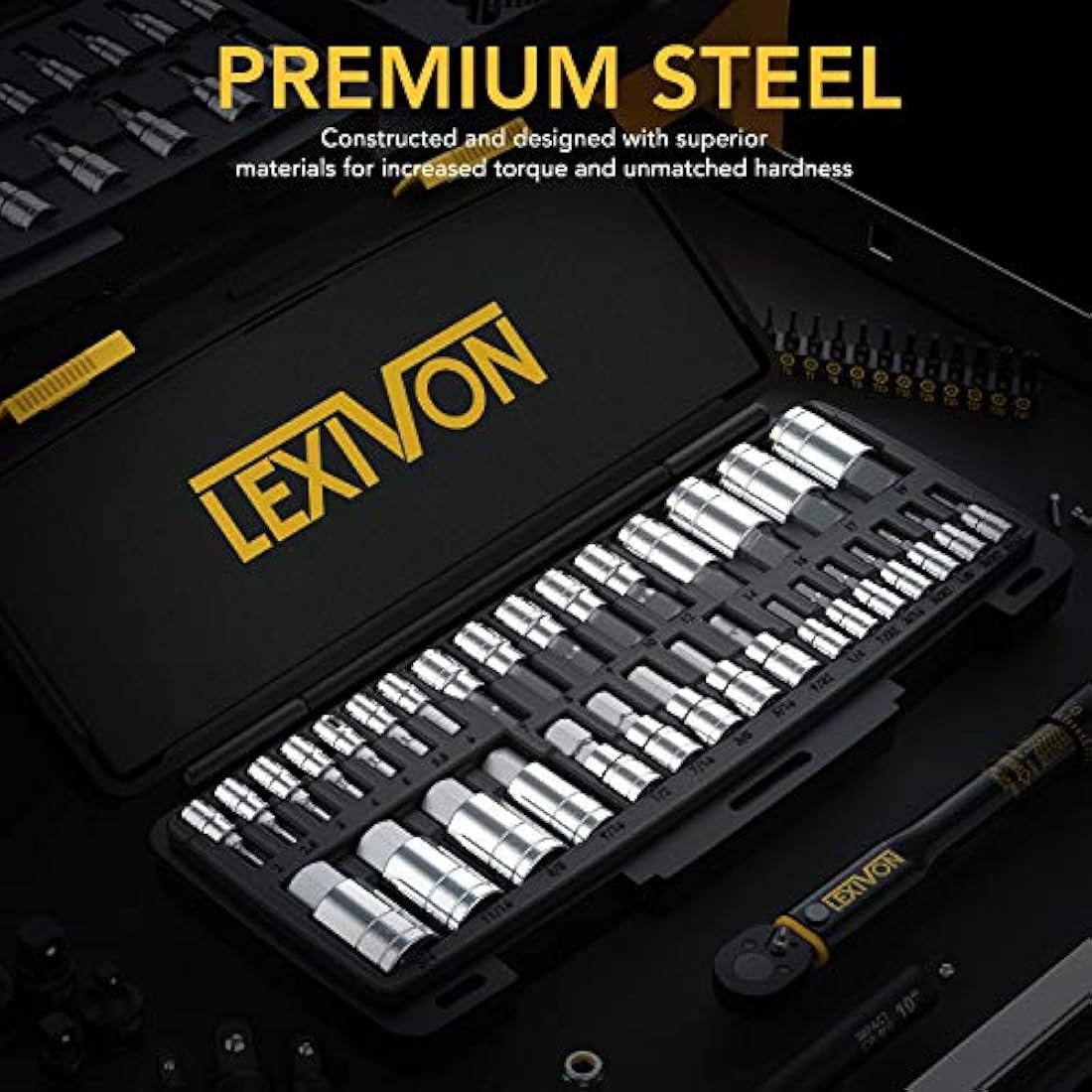 LEXIVON 32-Piece Master Hex Bit Socket Set | SAE & Metric S2 Alloy Steel