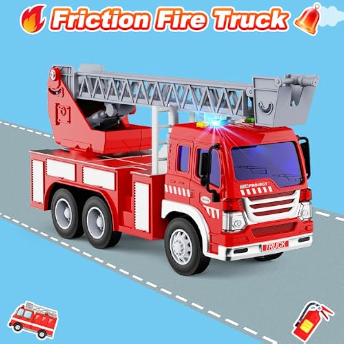 GizmoVine Fire Truck Toy with Lights, Sound & Extending Ladder