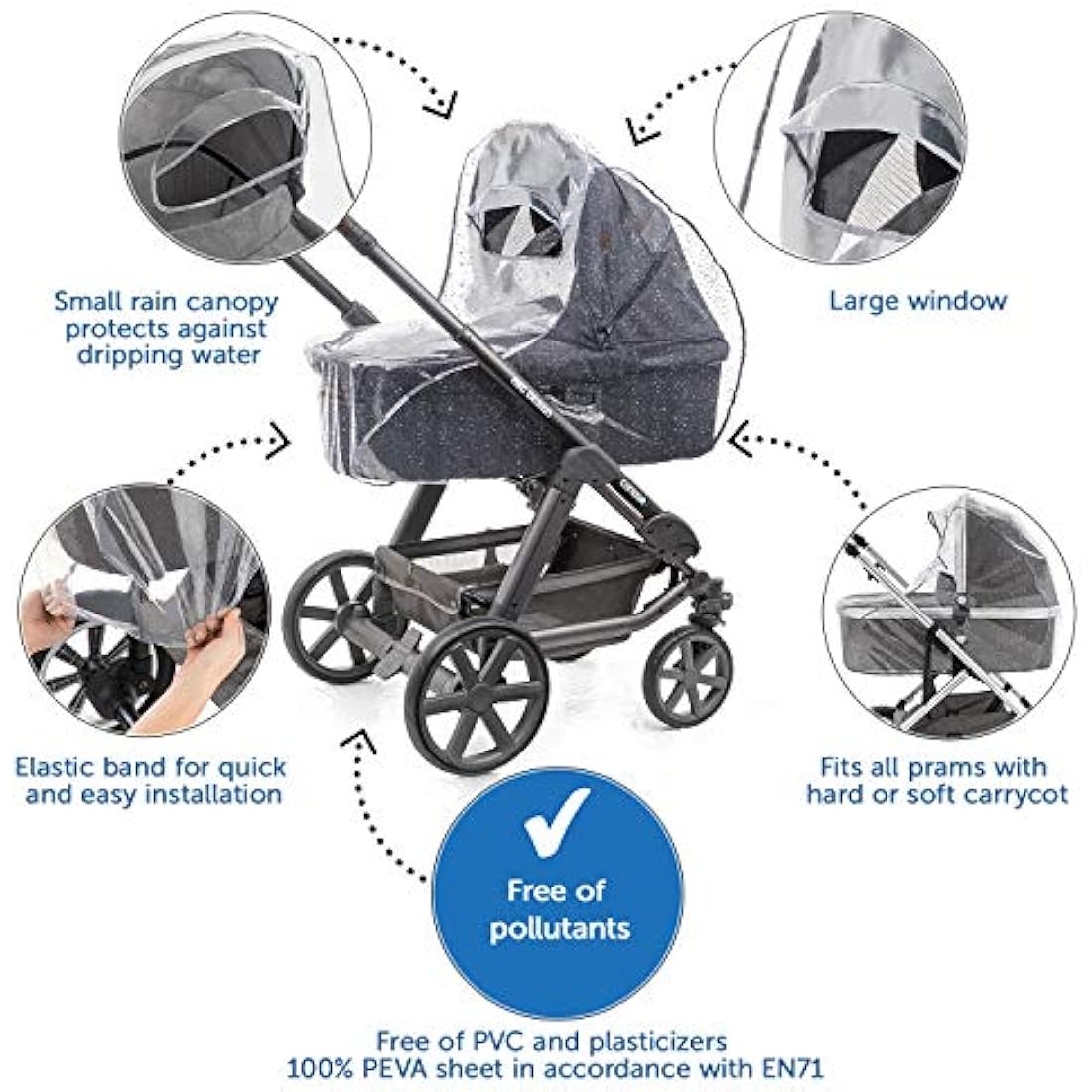 Zamboo Universal Rain Cover for Pram Carrycot – PVC-Free Grey Shield