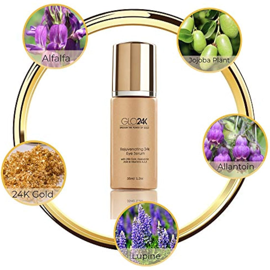 GLO24K 24k Gold Eye Serum – Anti-Aging with Hyaluronic Acid & Vitamins