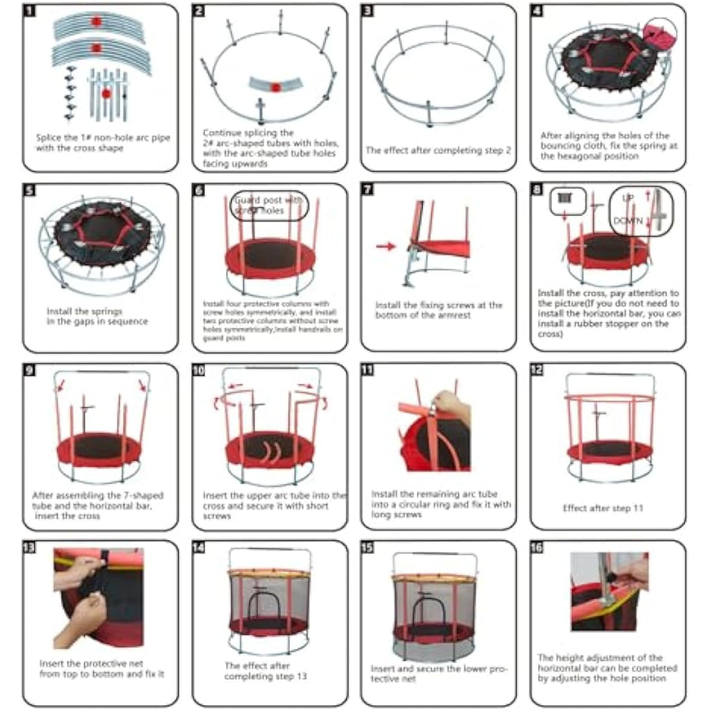 Kids Trampoline with Adjustable Gym Bar and Safety Net