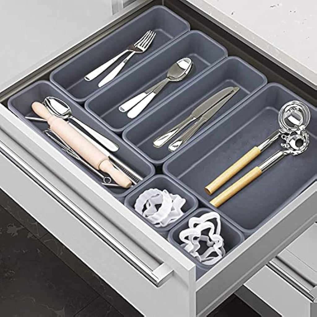 Addis 8-Piece Interlocking Drawer Organiser Trays | White Plastic Dividers