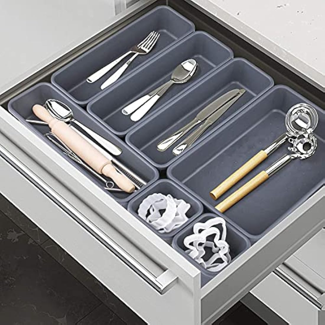 Addis 8-Piece Interlocking Drawer Organiser Trays | White Plastic Dividers