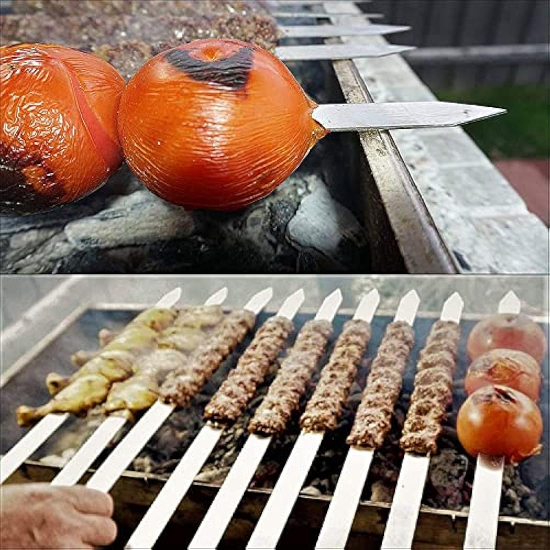 24" Stainless Steel Flat Kebab Skewers for BBQ Grill | 8Pcs
