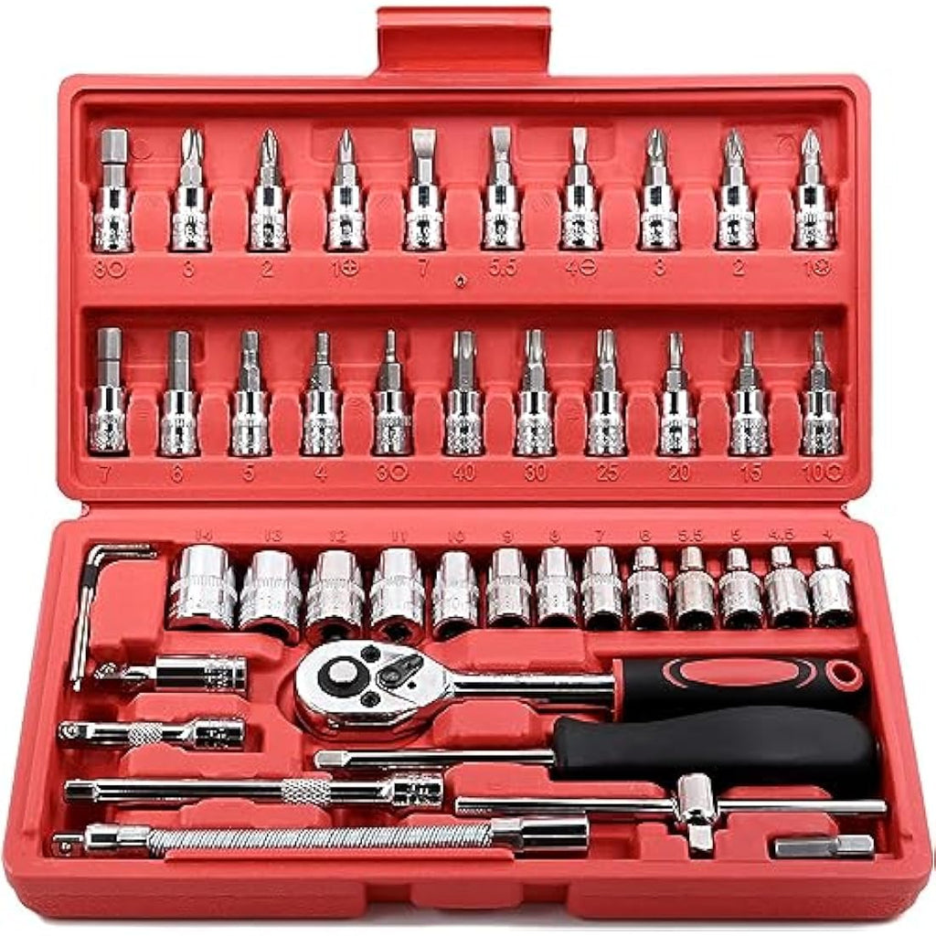 46-Piece 1/4" Drive Socket Set – Chrome Vanadium Tool Kit