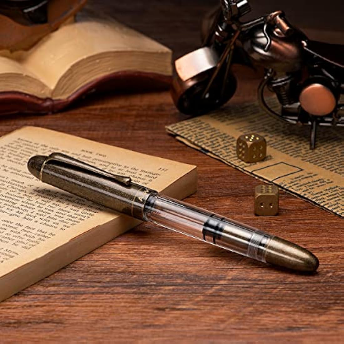 Asvine P30 Piston Fountain Pen | Retro Brass & Acrylic Fine Nib