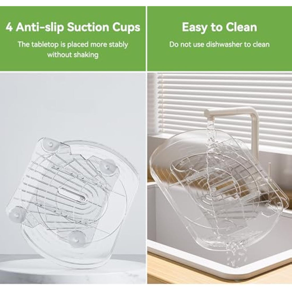 Voova 360° Rotating Lazy Susan Fridge Organizer – Clear PET Tray (2 Pack)
