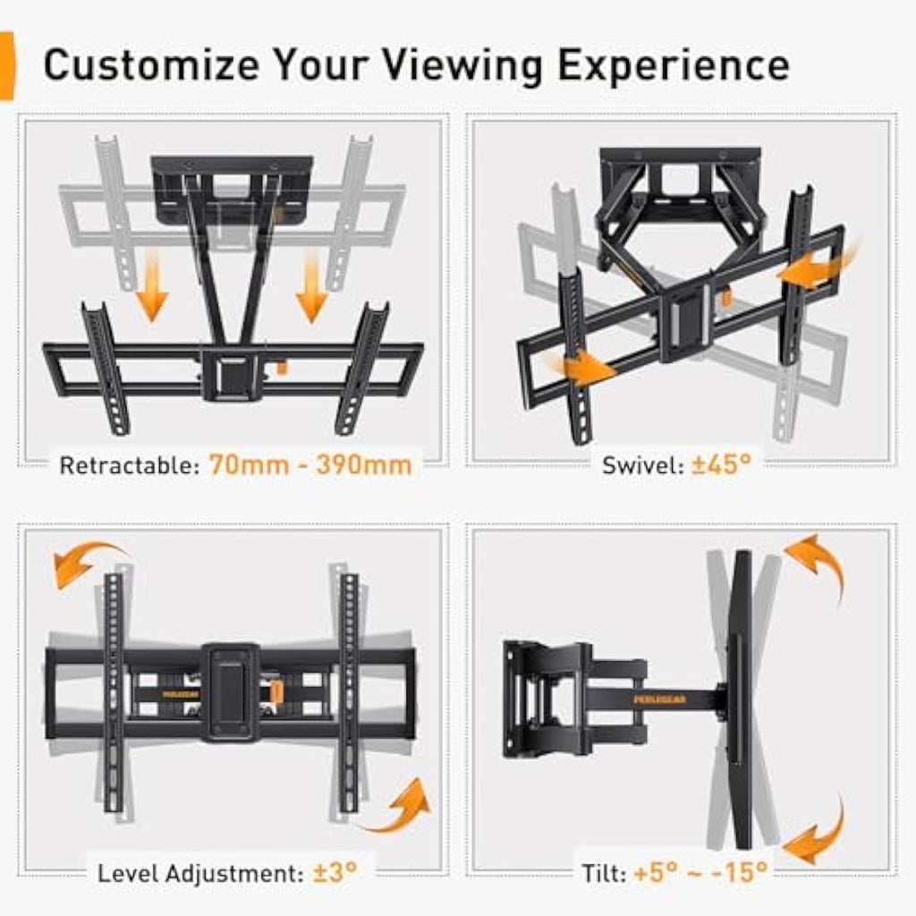 Perlegear Full Motion TV Wall Bracket | 37–82" Swivel & Tilt Steel Mount