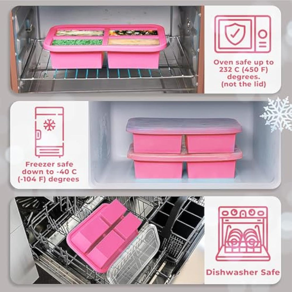 Ozwen Silicone Soup Freezer Tray with Lid - 1-Cup Meal Prep Moulds, 2-Pack