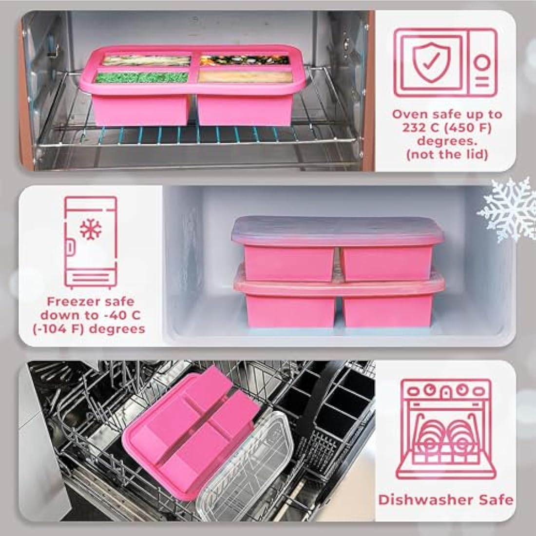 Ozwen Silicone Soup Freezer Tray with Lid - 1-Cup Meal Prep Moulds, 2-Pack