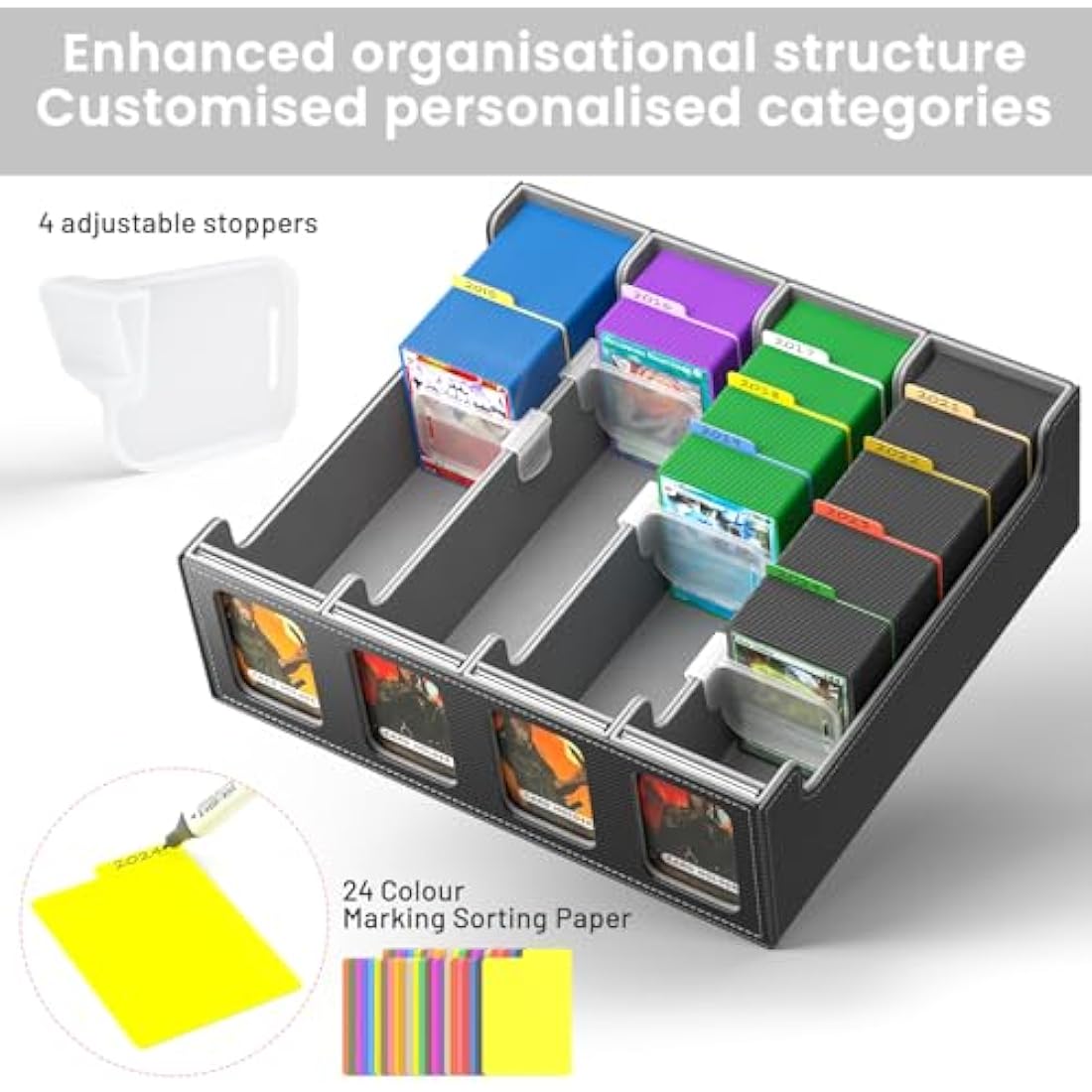 Hot Bee MTG Deck Box – 2400+ Card Storage Case, PU Leather, Grey