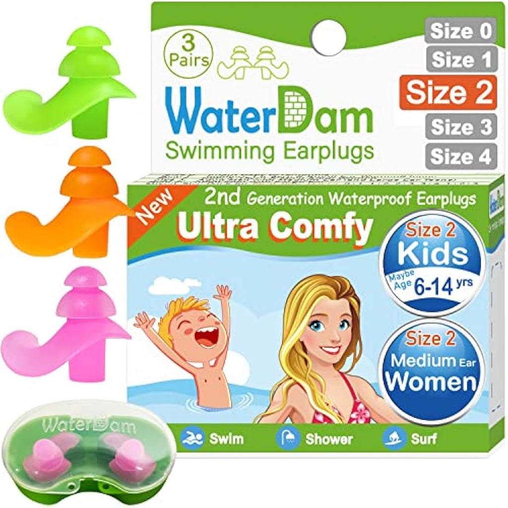 WaterDam Swimming Earplugs | Waterproof Reusable Silicone - 3 Pairs