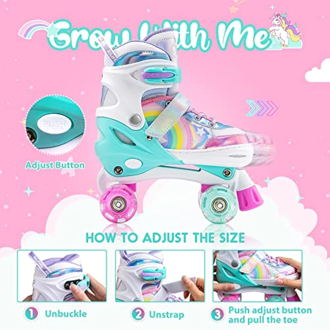 SULIFEEL Adjustable Roller Skates for Kids with Light Up Wheels