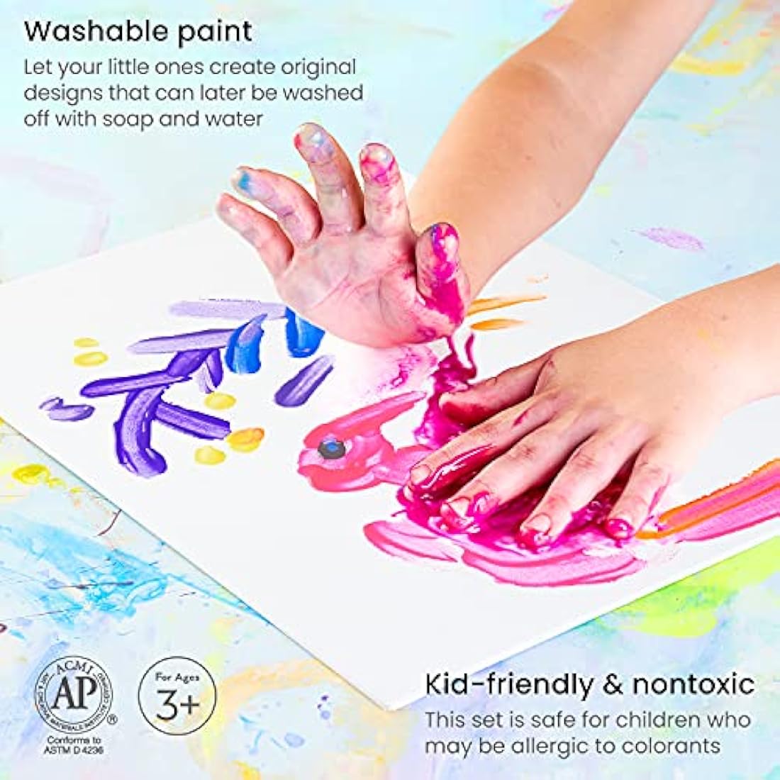 Arteza Kids Washable Tempera Paint Set – 16 Non-Toxic Colors, 400ml
