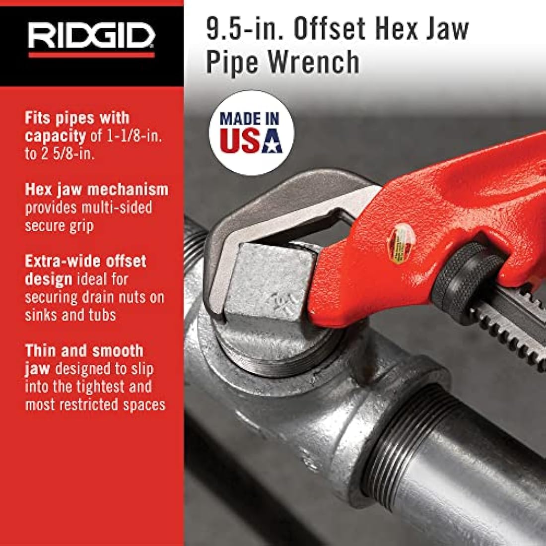 RIDGID E-110 Offset Hex Wrench – 9.5-Inch Plumbing Wrench for Nuts