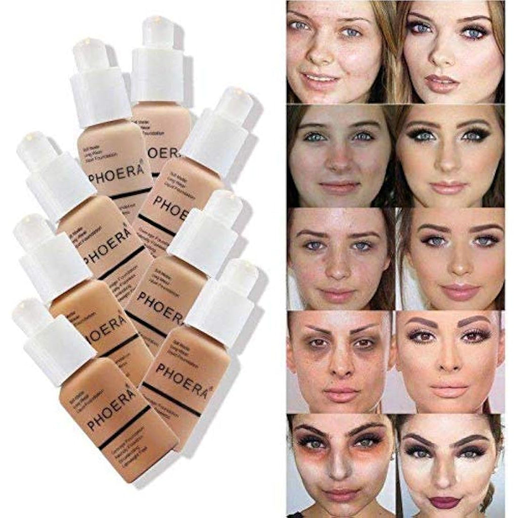 Phoera Full Coverage Liquid Foundation - Matte Oil Control (107 Honey)