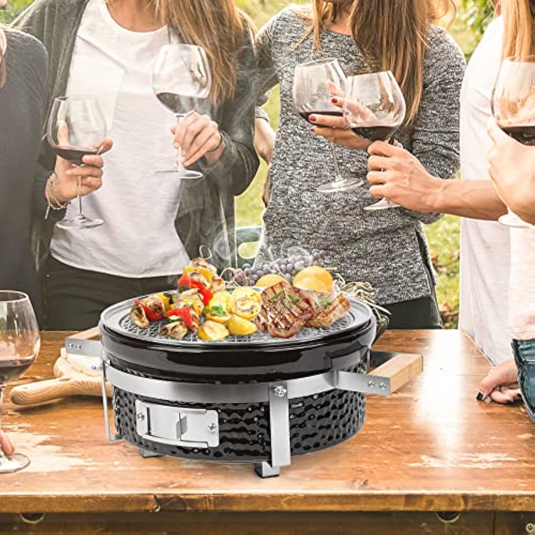 Onlyfire Portable Ceramic Clay Tabletop Charcoal Grill for Outdoor Cooking