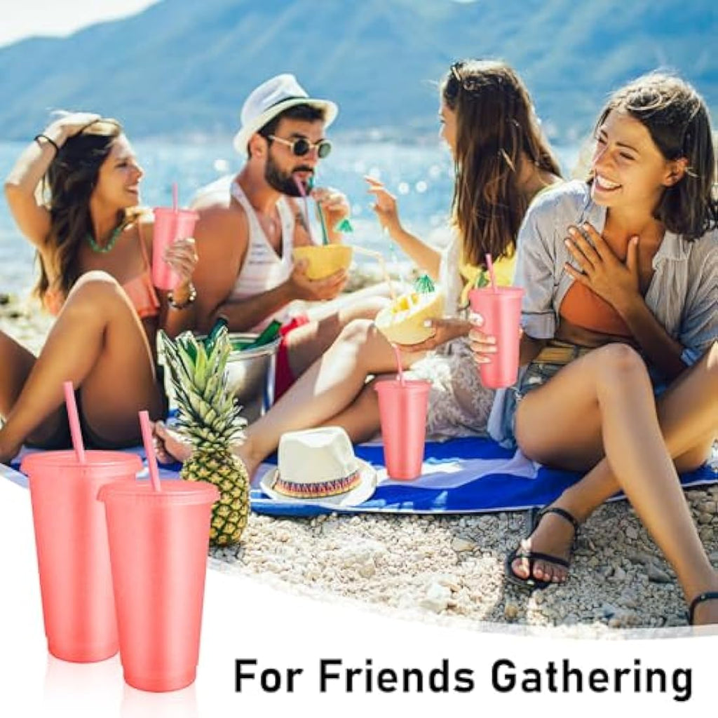 Jolof Store 24oz Glitter Reusable Cups with Lids and Straws – 24 Pack