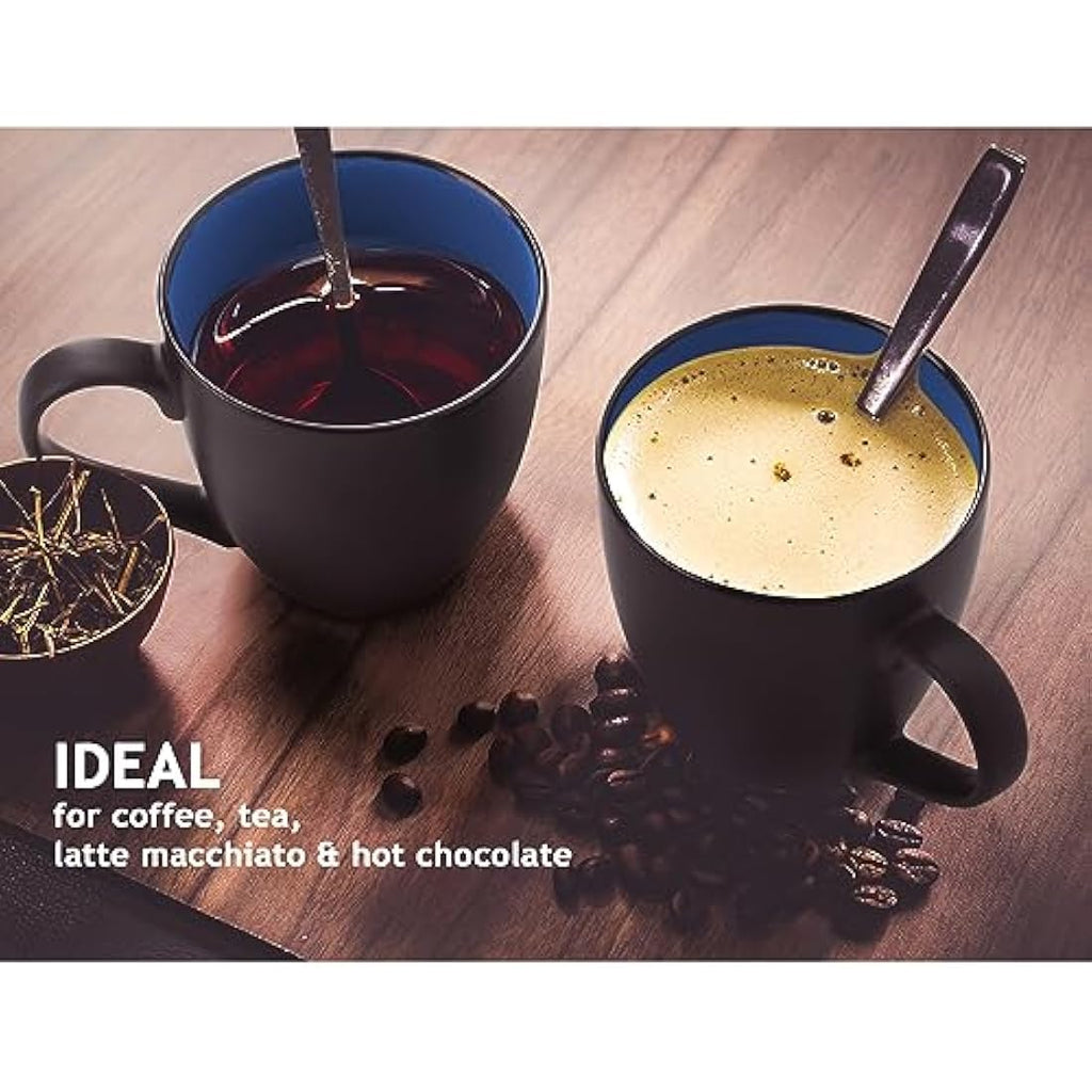 MIAMIO Stoneware Coffee Mug Set - 6 Piece 350ml Matte Black & Blue
