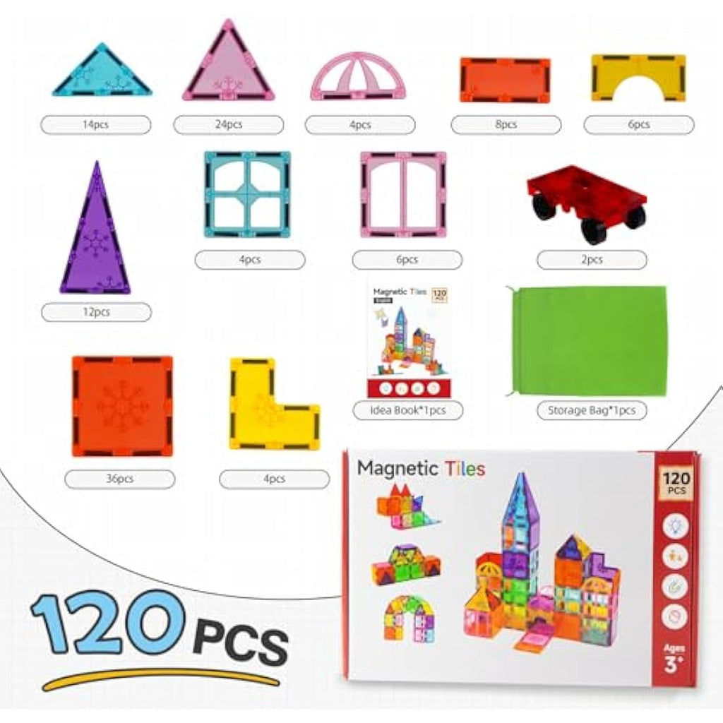 Xekel 120PCS Magnetic Building Blocks - 3D STEM Educational Tiles Set
