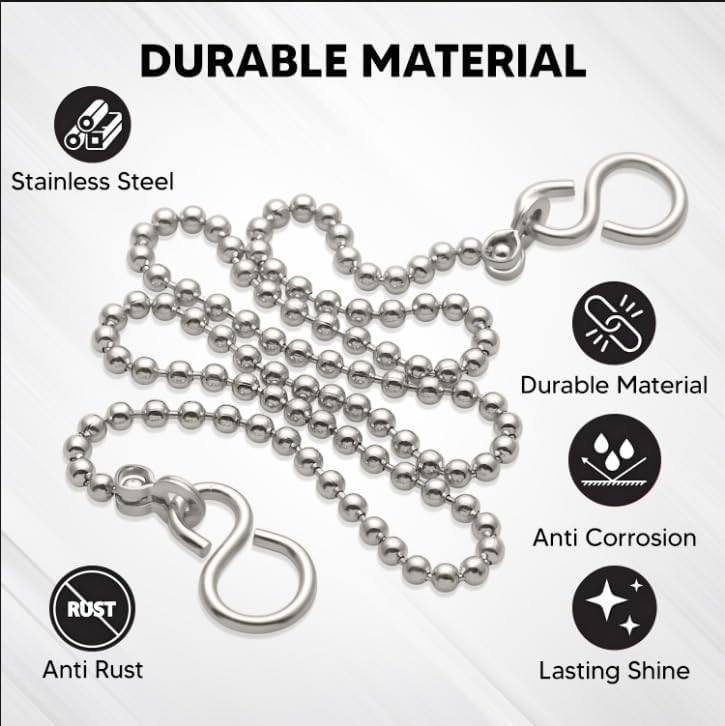 3PCS Bath Plug Chain For Bathroom Sink Plug Chain Replacement With S Shaped Hook 450mm 18inch - Stainless Steel Bath Chain Ball 3 - image 3