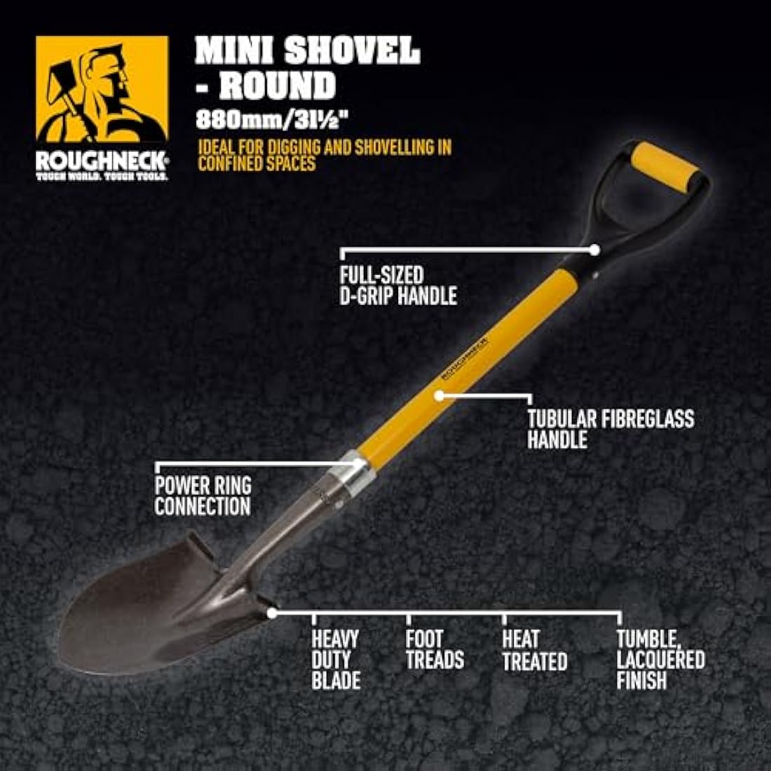 Roughneck Mini Shovel – Round Pointed Digging Tool with Fibreglass Handle