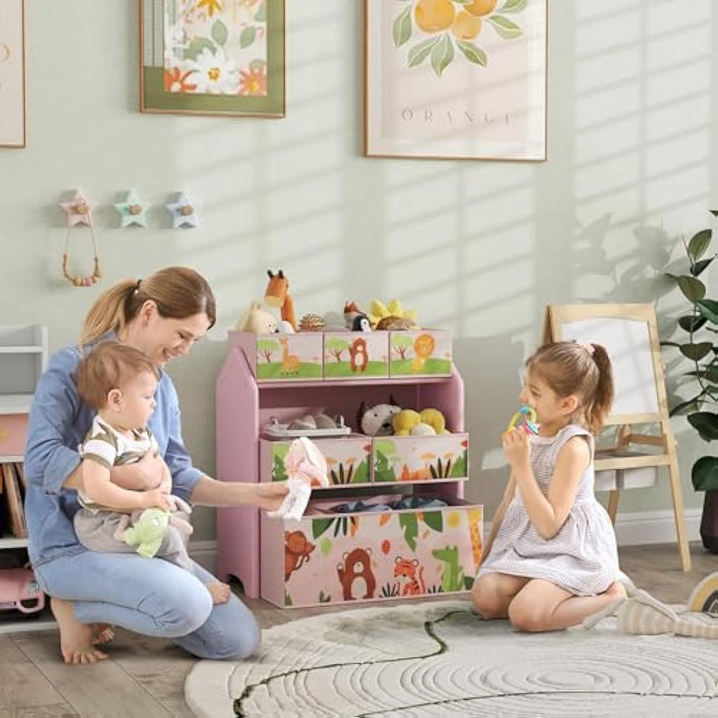 AIYAPLAY 3-Tier Kids Toy Storage Unit | 6 Removable Boxes - Pink