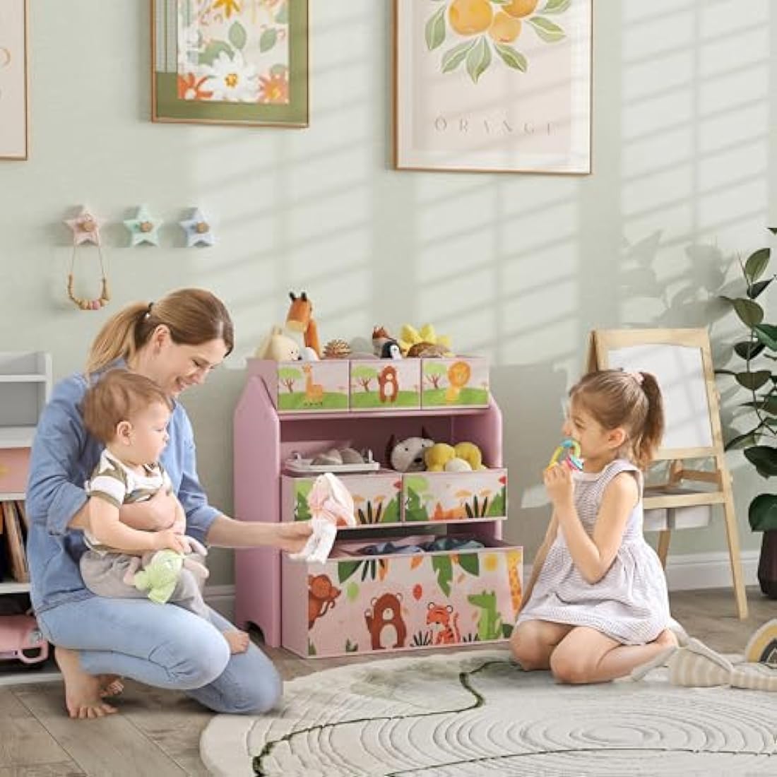 AIYAPLAY 3-Tier Kids Toy Storage Unit | 6 Removable Boxes - Pink