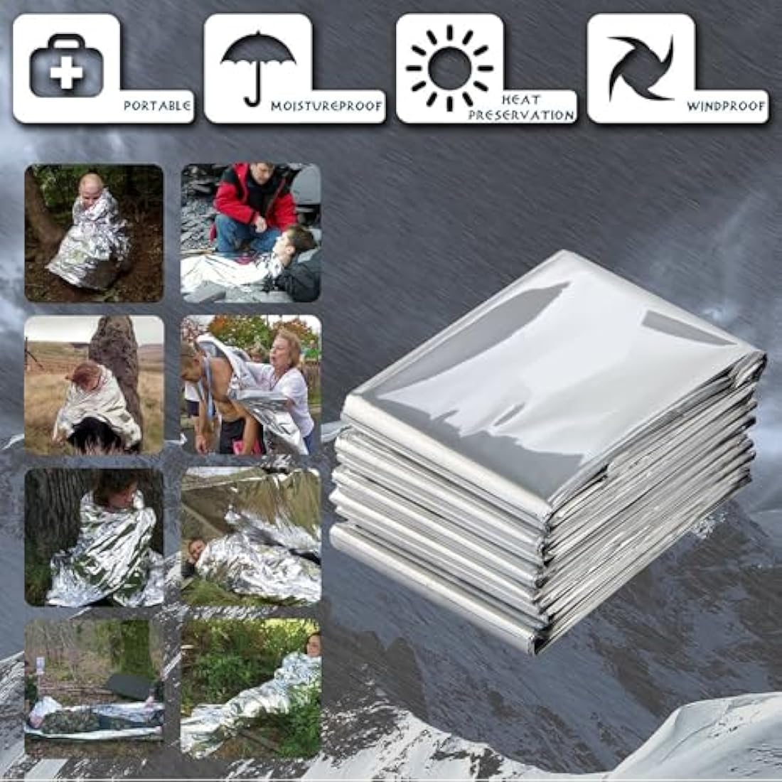 MIXIAO Emergency Mylar Thermal Blankets - 50 Pack Survival Gear