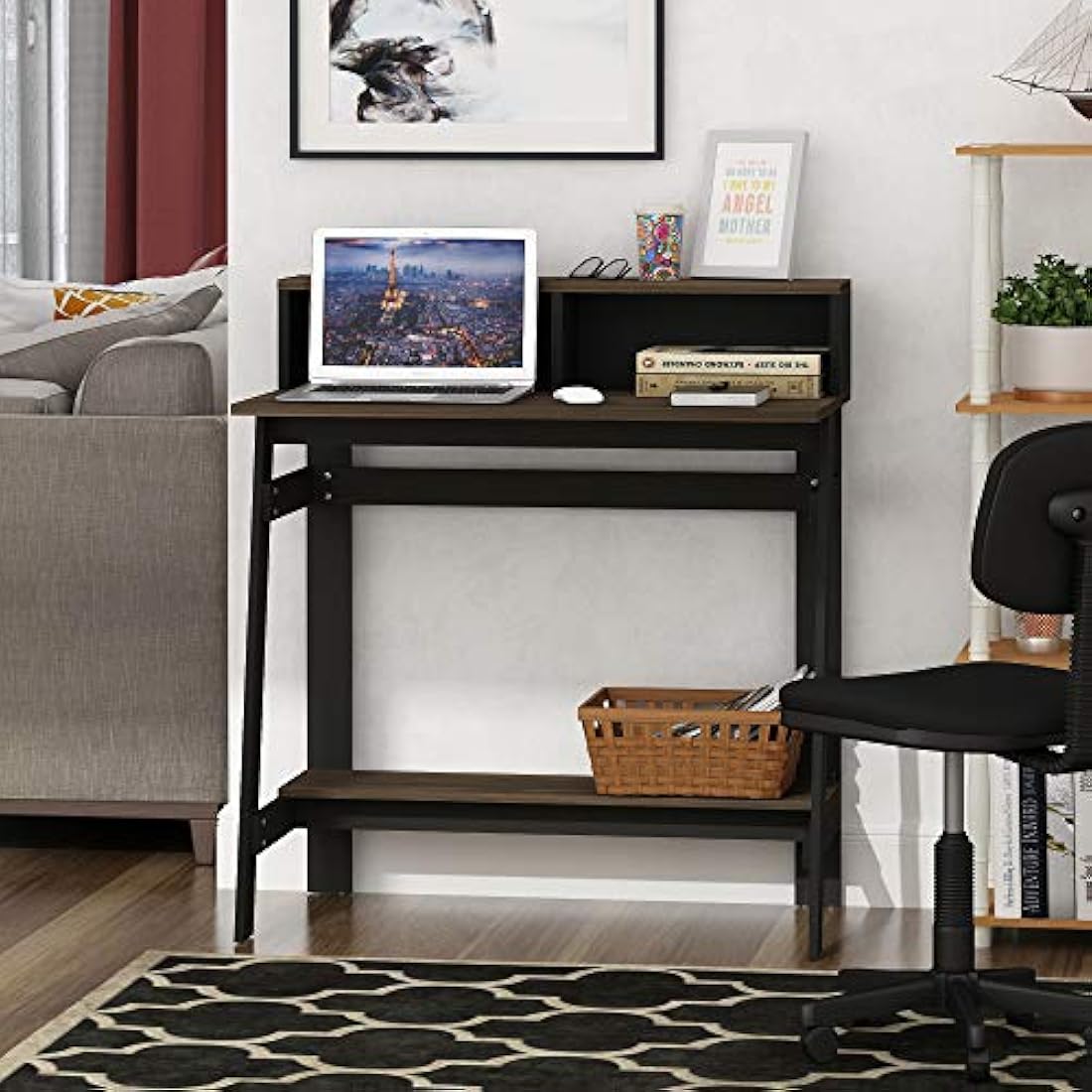 Furinno Simplistic A-Frame Computer Desk with Hutch - Columbia Walnut