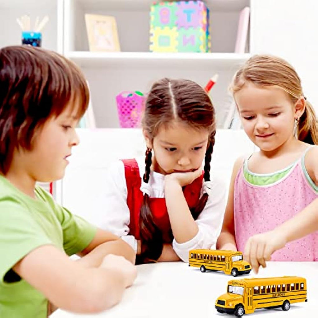 XINGANER 2-Pack Die-cast School Bus – 5.5 Inch Pull Back Alloy Toy
