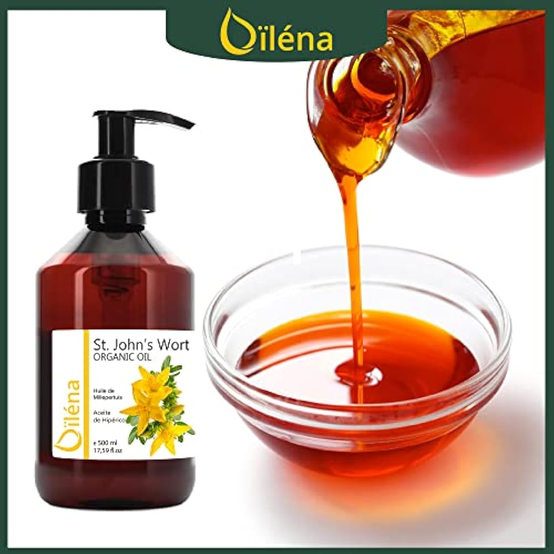 Oïléna St. John's Wort Oil – Cold Pressed Massage & Skin Care, 500ml
