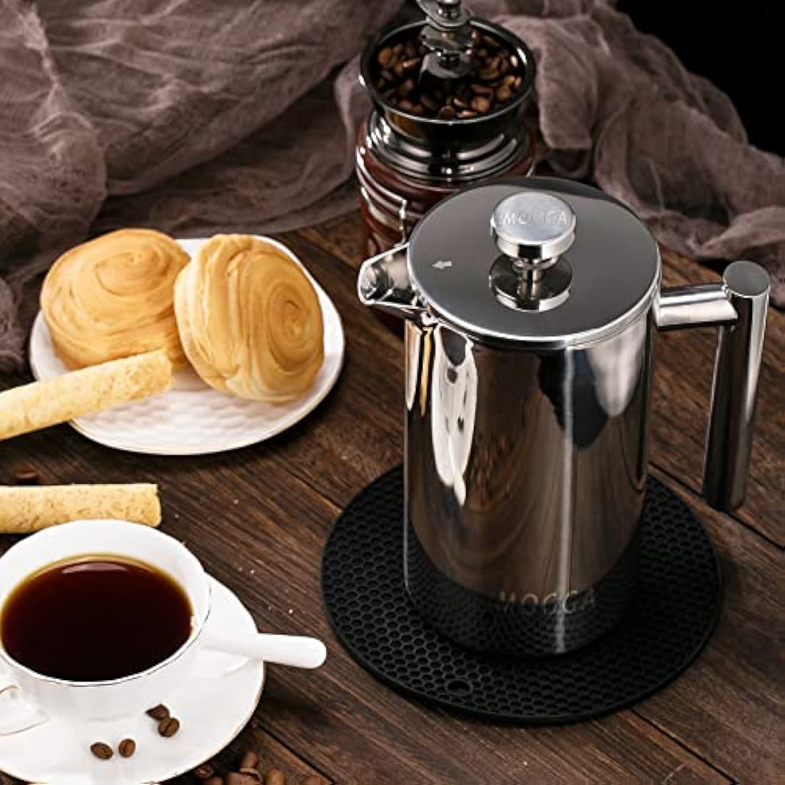 MOGGA French Press Coffee Maker | 34oz Insulated Stainless Steel Pot