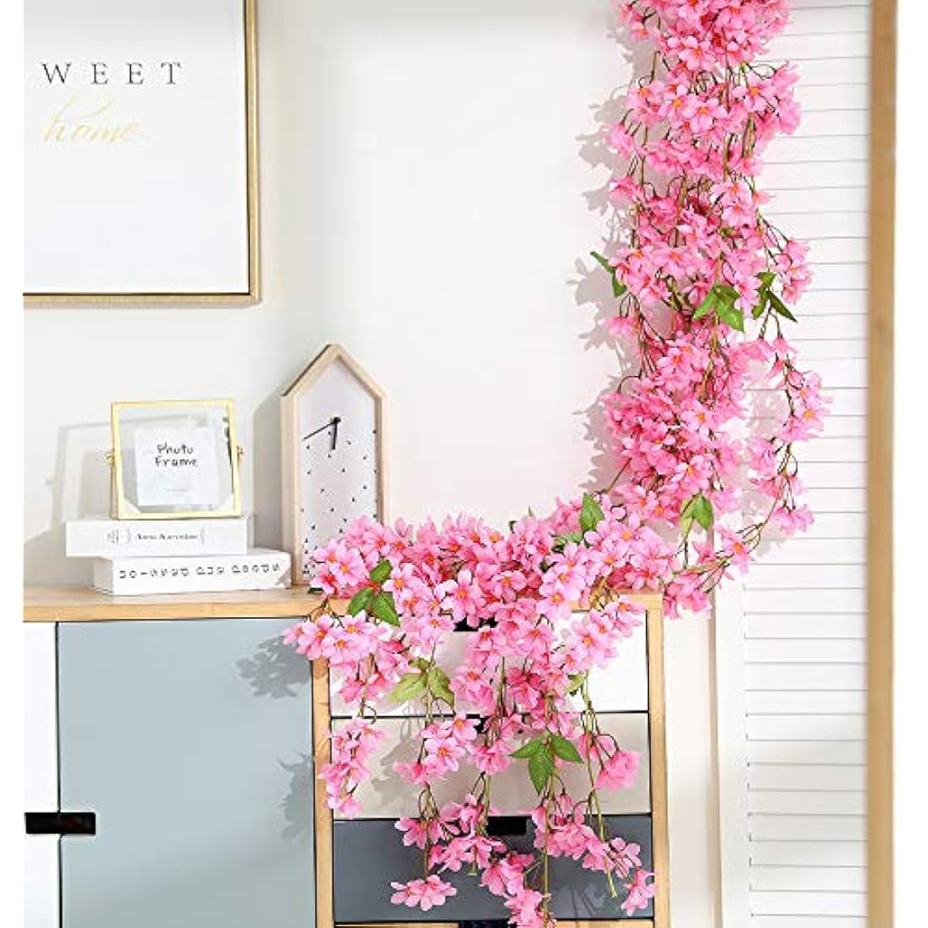 2-Pack Artificial Cherry Blossom Sakura Silk Garland - Rose Red