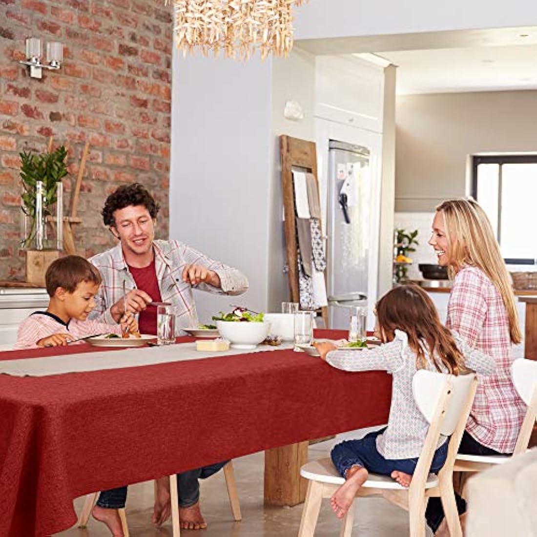 Deconovo Faux Linen Rectangle Tablecloth – Red Spill Proof 59x95in