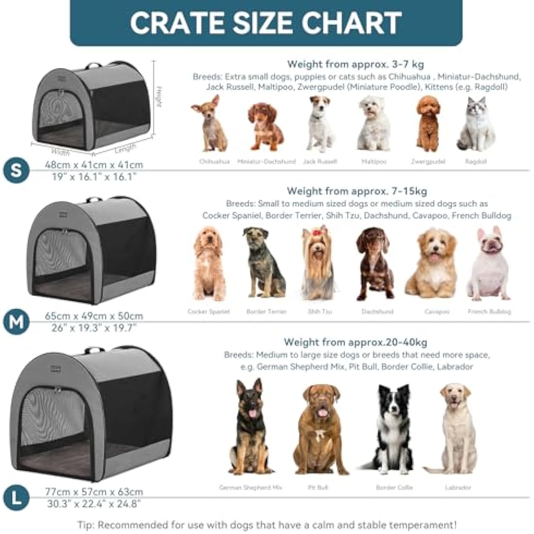 Petsfit 30 Inch Soft Dog Crate – Portable Foldable Travel Pet Kennel, Grey