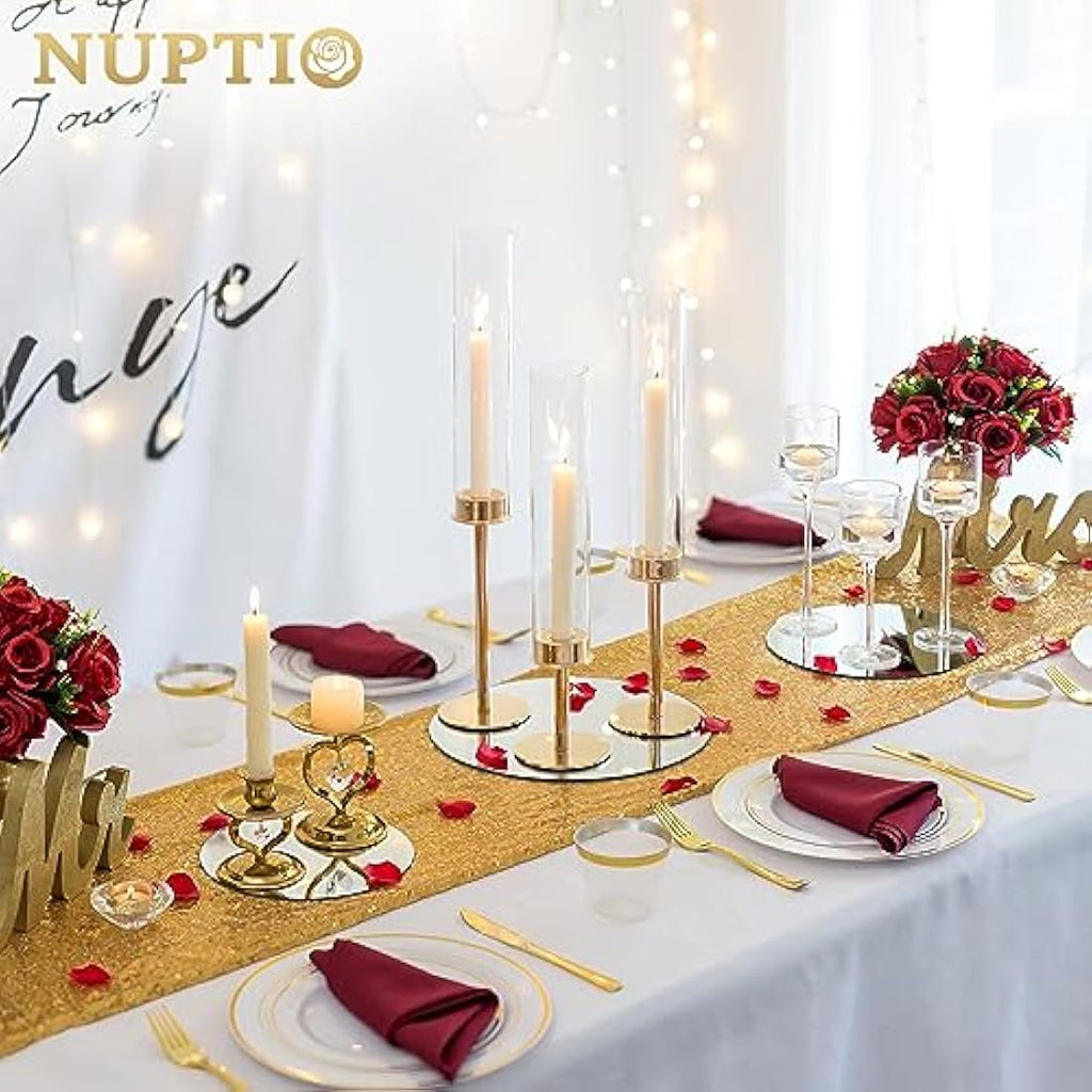 Nuptio Round Mirror Plate Wedding Centrepieces - 30cm Glass Tray, 6 Pcs