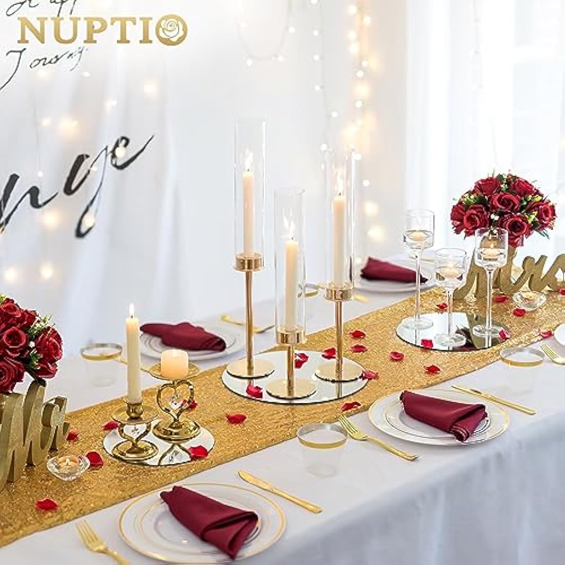 Nuptio Round Mirror Plate Wedding Centrepieces - 30cm Glass Tray, 6 Pcs