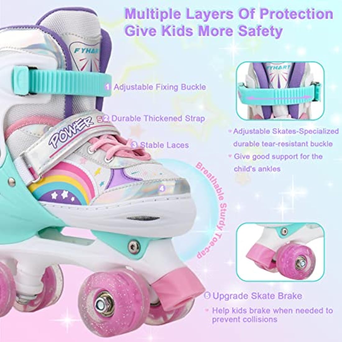 Jolof Store Kids Roller Skates – Adjustable Light Up Rainbow Skates