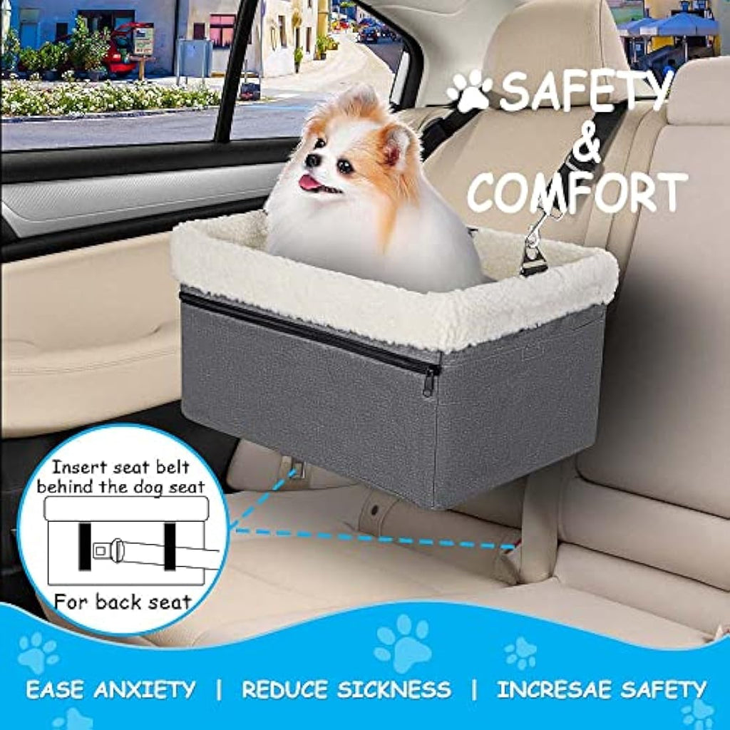 UNICITII Elevated Dog Booster Car Seat – Small Pet Travel Carrier, Grey