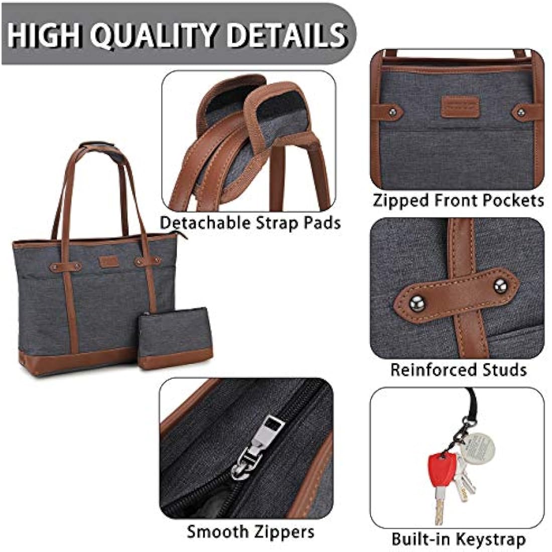 RAVUO 15.6 Inch Laptop Tote Bag | Water Resistant Work Bag for Women
