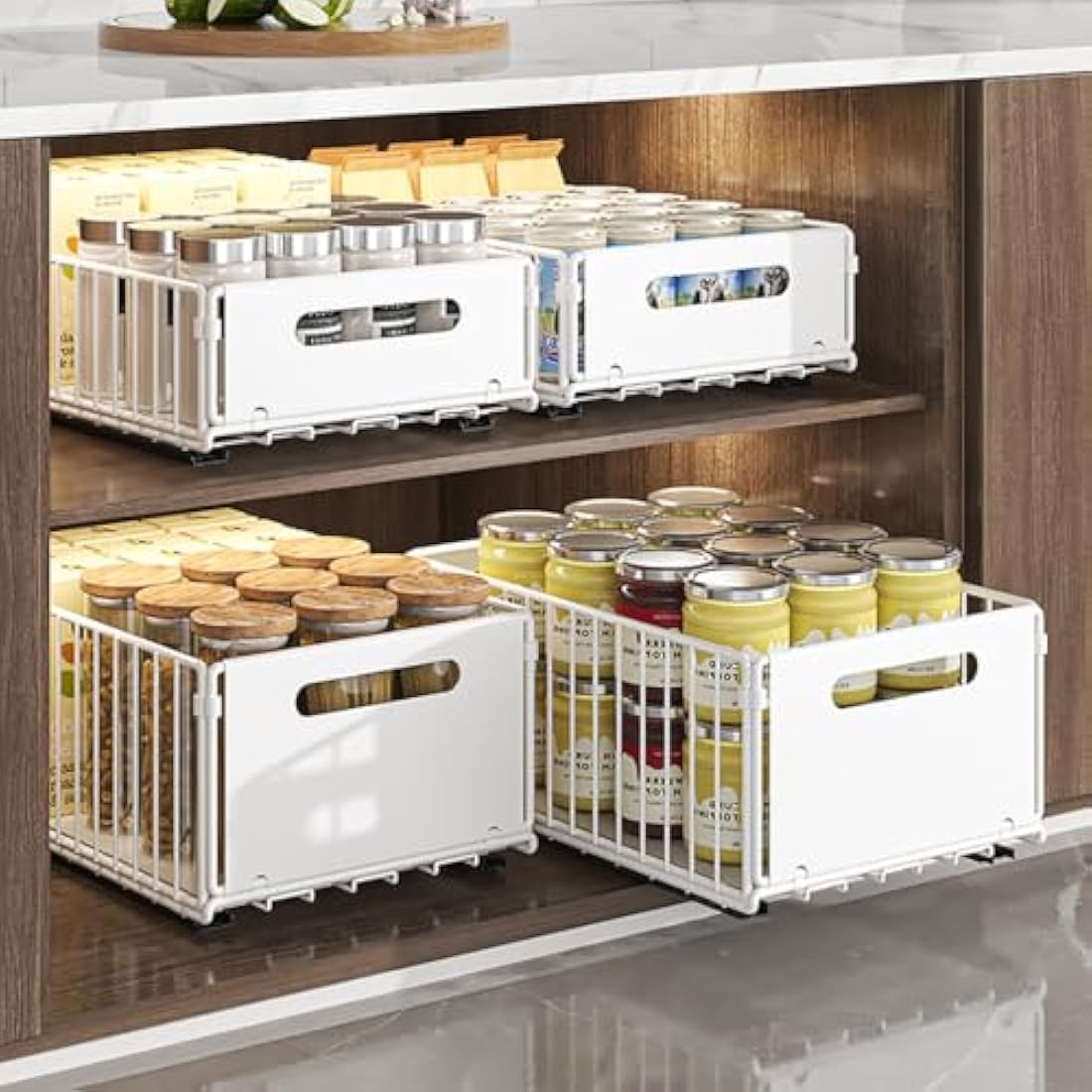 YunNasi Pull Out Cabinet Organizer | Carbon Steel Sliding Drawer 2-Pack