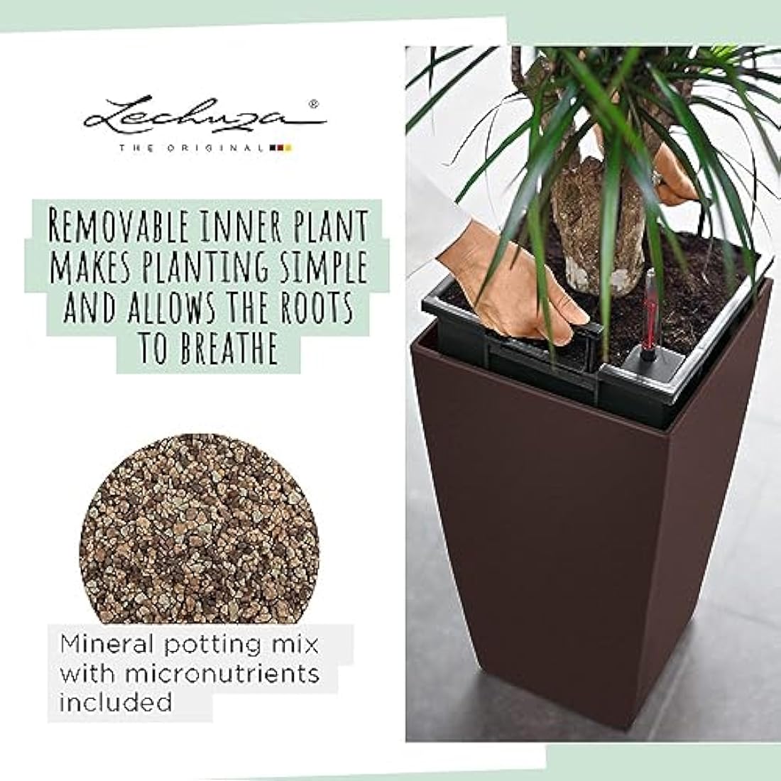 LECHUZA CUBICO Premium 40 Self-Watering Planter - Black High Gloss