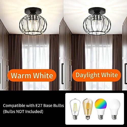 ZYDTRIP Modern Crystal Ceiling Light – 2 Pack Black Semi Flush Mount